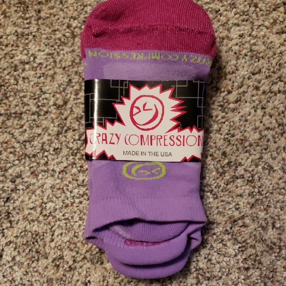 Crazy Compression No Show Purple Pink Socks Small Medium